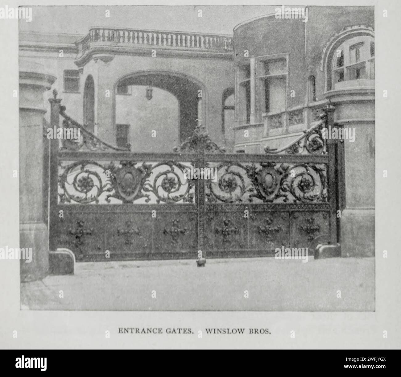 Eingangstor WINSLOW BROS. Aus dem Artikel ARCHITEKTONISCHES SCHMIEDEEISERNES ORNAMENT. Von W. Martin Aiken. Vom Engineering Magazine widmet sich Industrial Progress Band XV 1898 The Engineering Magazine Co Stockfoto