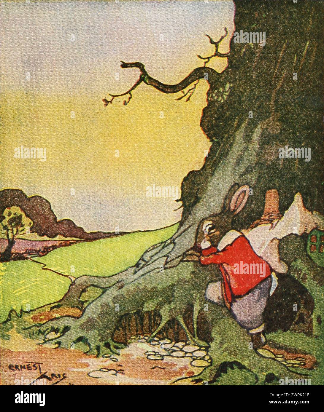 Peter Rabbit und seine Mutter von Louise A Field, illustriert von Virginia Albert; basierend auf Beatrix Potter-Charakteren läuft Peter Rabbit wegen der strengen Regeln seiner Mutter weg, kommt aber nicht sehr weit, weil er im Kreis reist. Stockfoto
