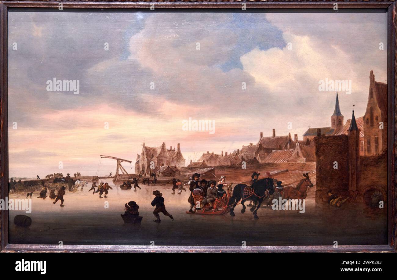 Salomon Jacobsz. Van Ruysdael, (Naarden, Hacia 1600/1603-Haarlem, 1670), Eine Winterlandschaft mit Skatern und Schlitten, Hacia 1660-1670, Thyssen Bornemi Stockfoto