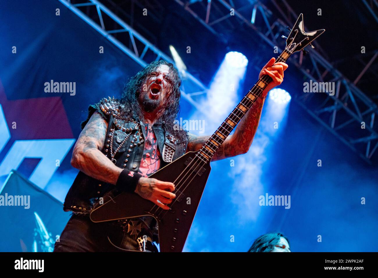 12. August 2021: Marcel 'Schmier' Schirmer - Destruction gibt ein Konzert beim Josefstädter Festival in Tschechien Stockfoto