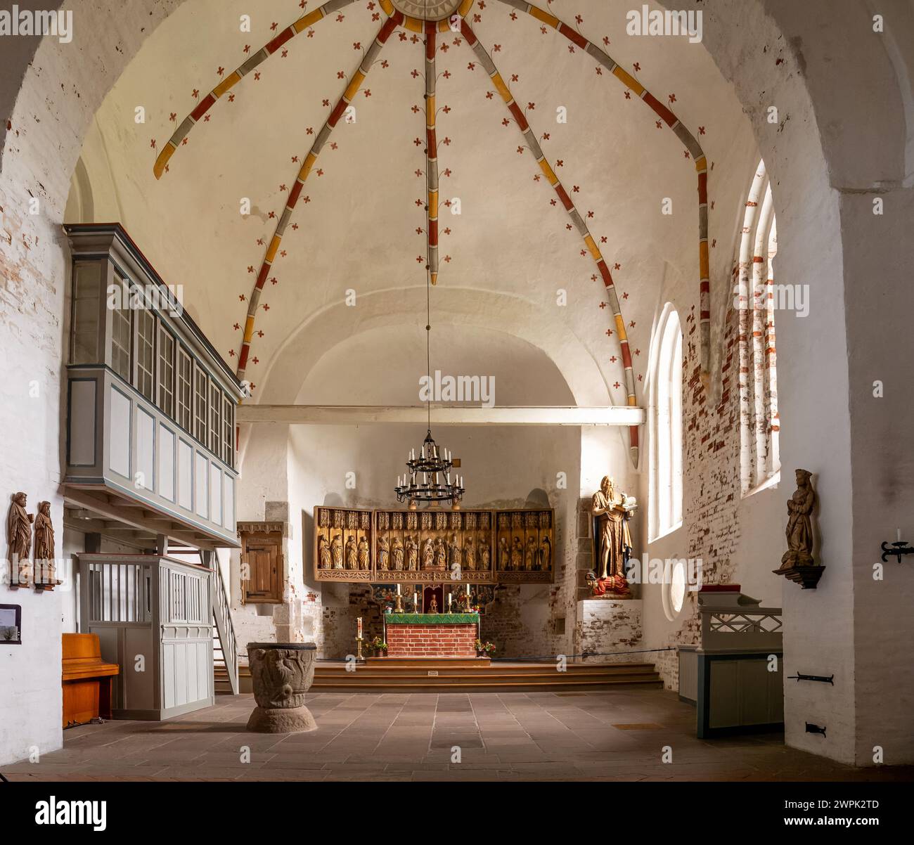 Innenraum der Johanniskirche in Nieblum auf der Insel Foehr, Nordfriesland, Schleswig-Holstein, Deutschland Stockfoto