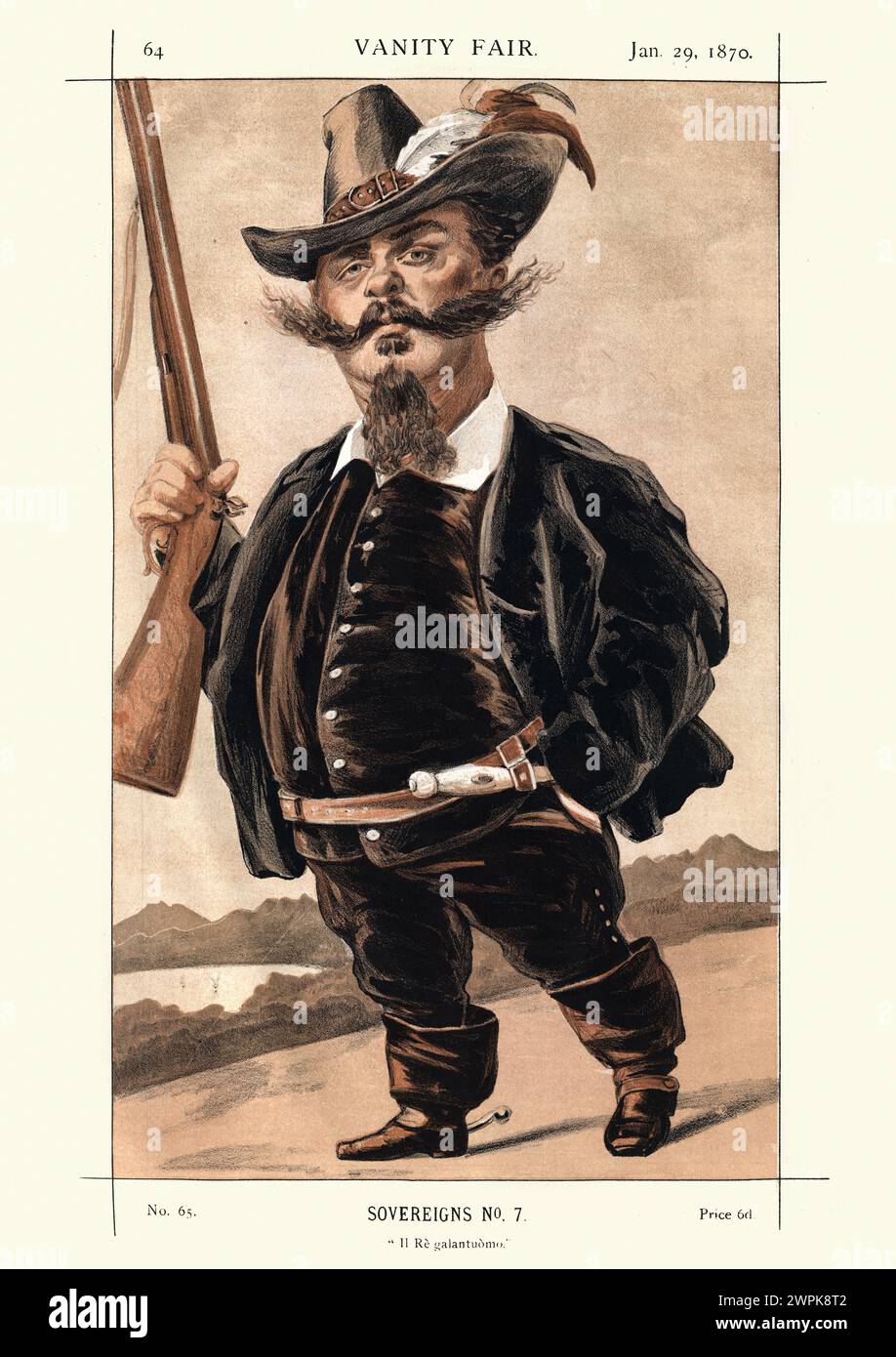 Vintage-Stich von Victor Emmanuel II. Von Italien. IL re galantuomo. Von Vanity Fair1869. Chromolithographie. König von Sardinien von 1849 bis 17 Marc Stockfoto