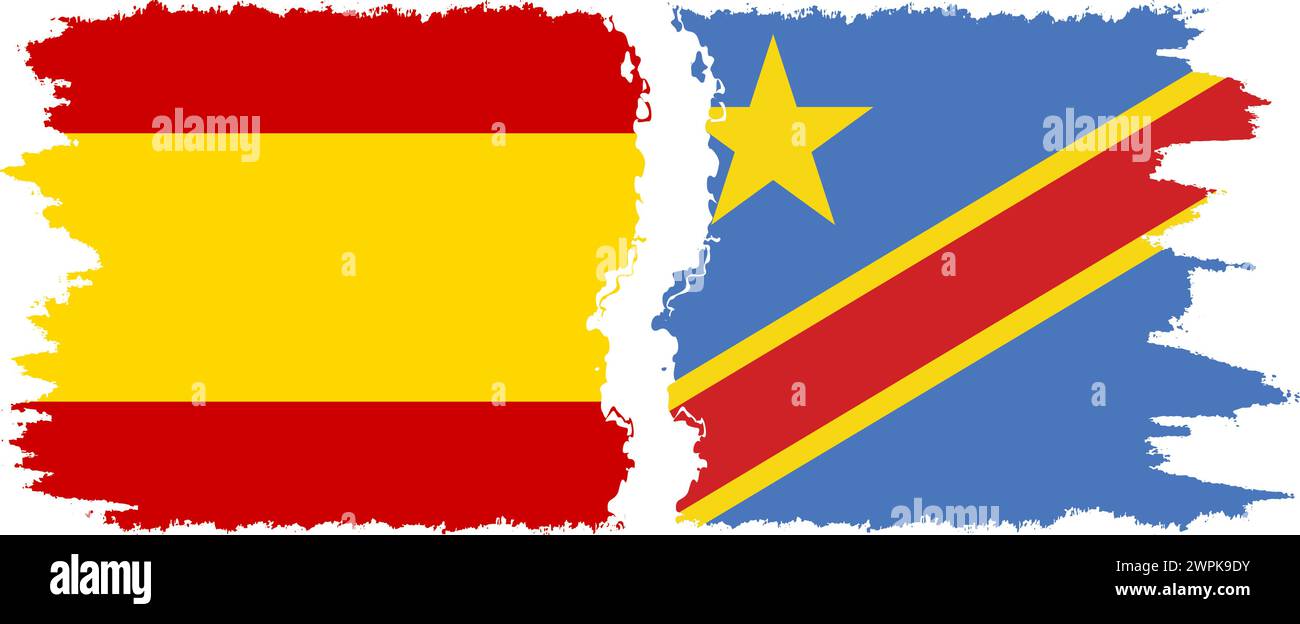 Kongo - Kinshasa und Spanien Grunge Flaggen Verbindung, Vektor Stock Vektor