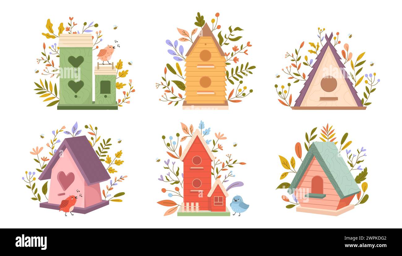 Vogelhäuser mit Vögeln Stock Vektor