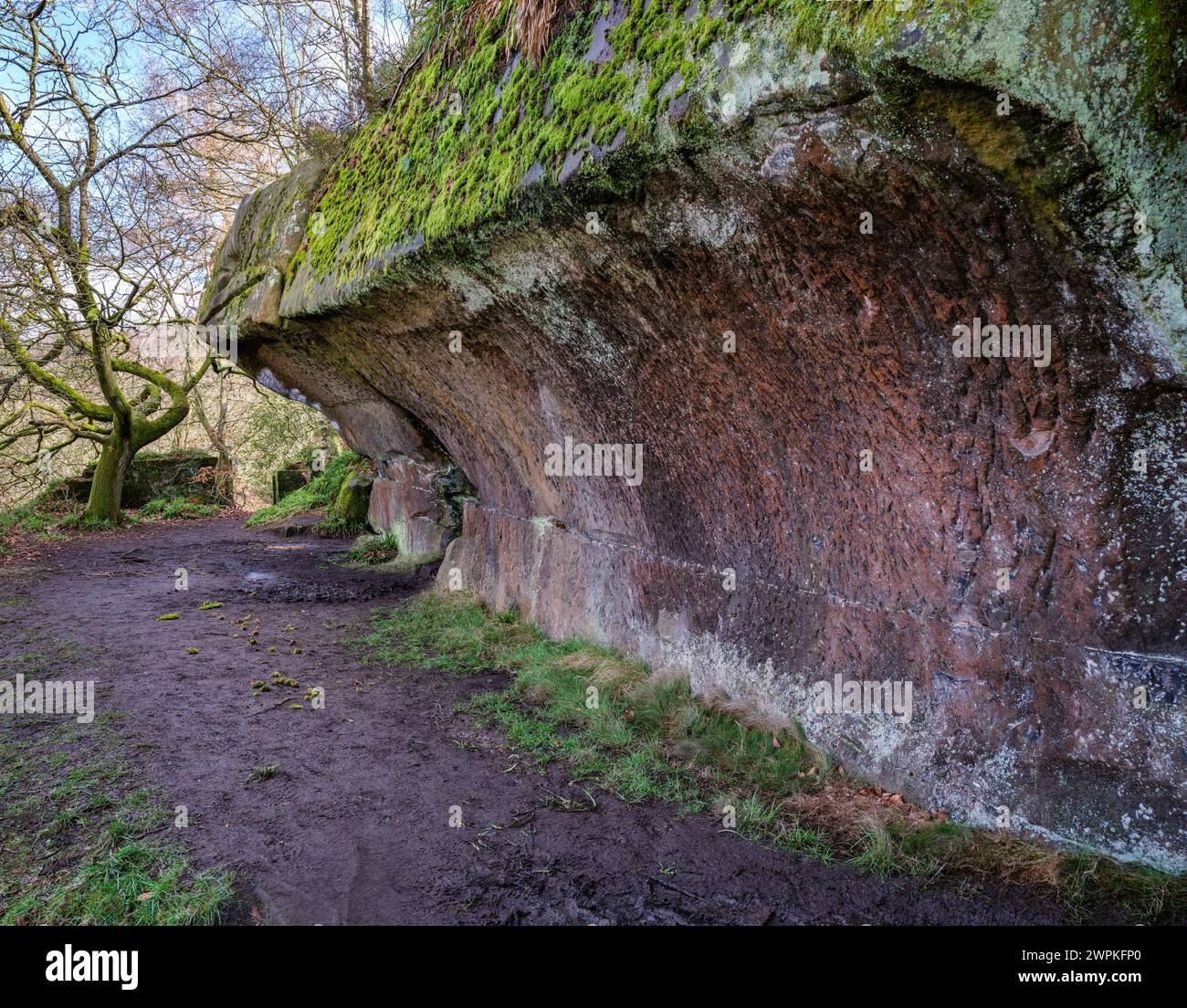Rowtor Rocks ist ein natürlicher Torist von Millstone Grit unterhalb von Birchover Derbyshire, der im 17. Jahrhundert durch den örtlichen Vikar und Druiden Reverend Thomas Eyre verändert wurde Stockfoto