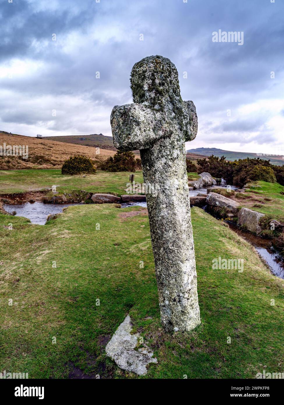 Windy Post Cross in der Nähe von Feather Tor auf Dartmoor Devon UK Stockfoto
