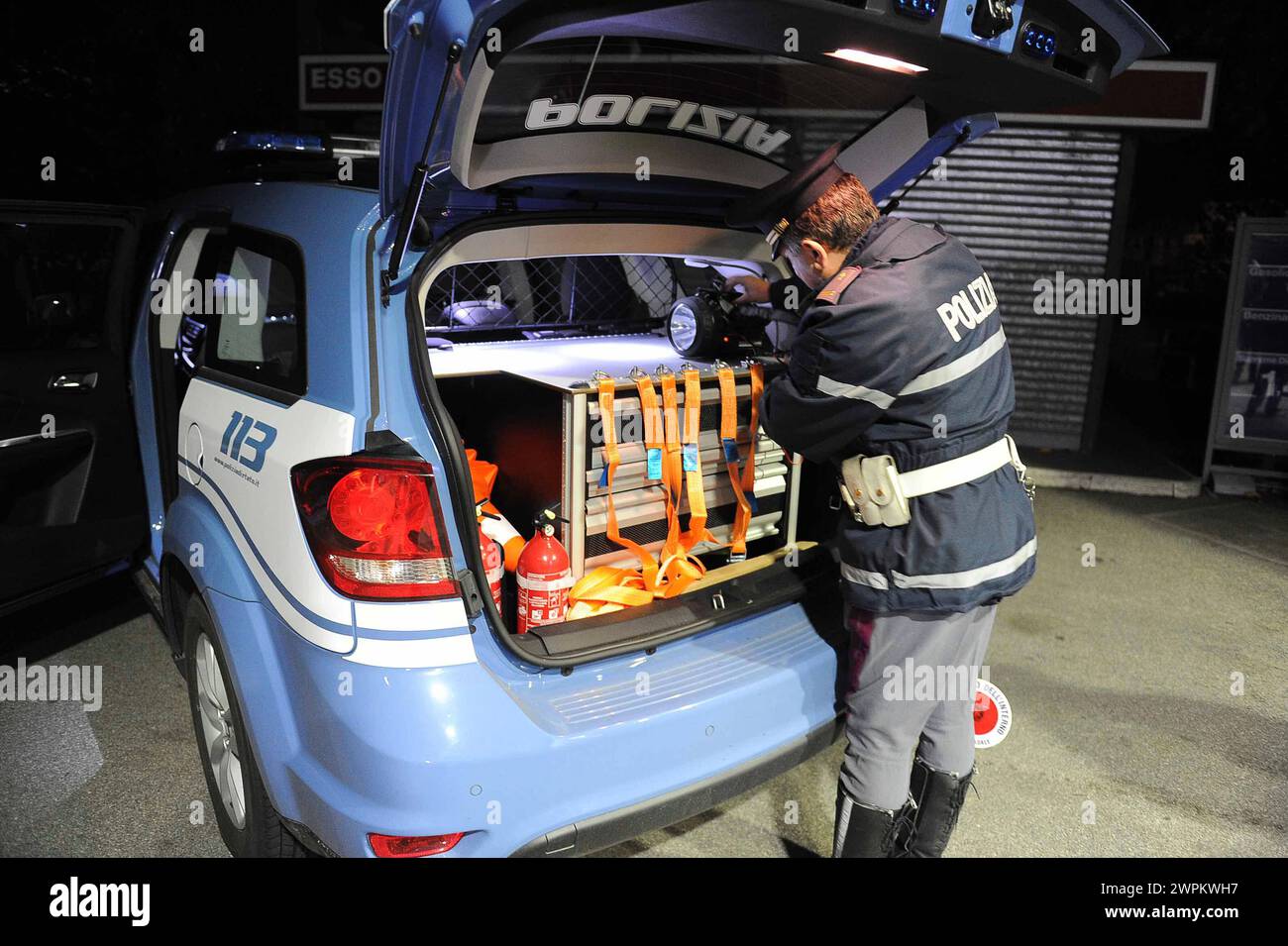 Polizia di Stato, posto di blocco controlli Stockfoto