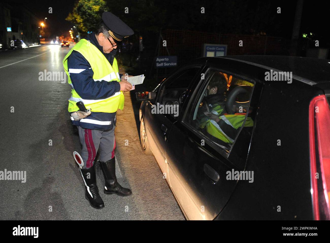 Polizia di Stato, posto di blocco controlli Stockfoto