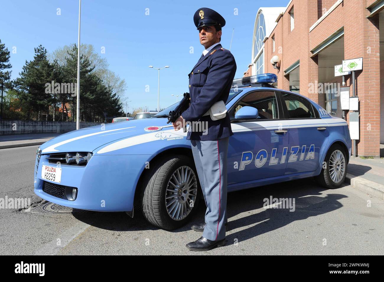 Polizia di Stato, posto di blocco controlli Stockfoto