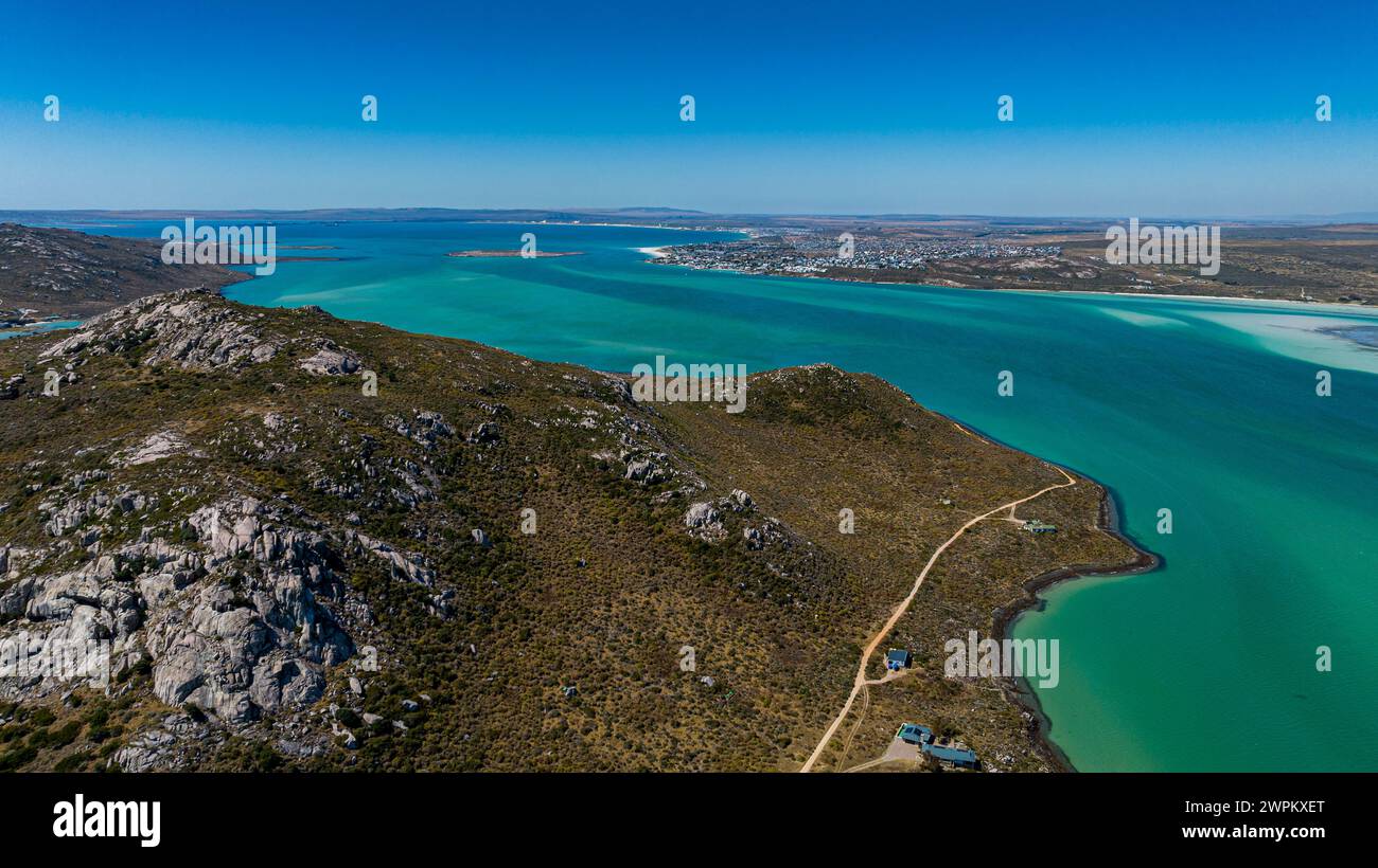 Luftlinie des Langebaan Lagoon Marine Protected Area, West Coast National Park, Western Cape Province, Südafrika, Afrika Stockfoto