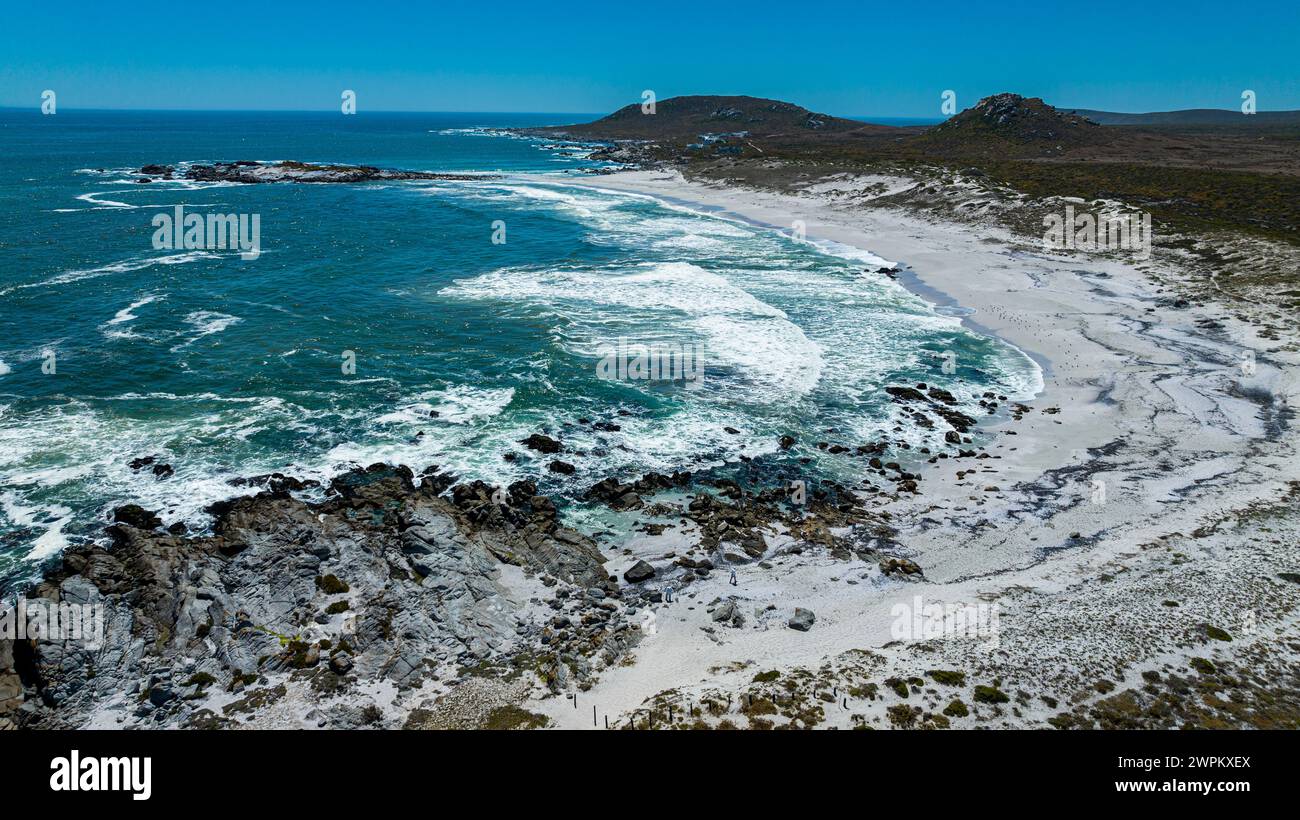 Aus der Luft eines weißen Sandstrandes, West Coast National Park, Western Cape Province, Südafrika, Afrika Stockfoto