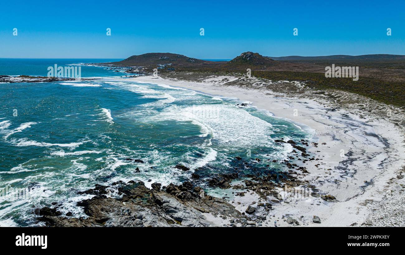 Aus der Luft eines weißen Sandstrandes, West Coast National Park, Western Cape Province, Südafrika, Afrika Stockfoto