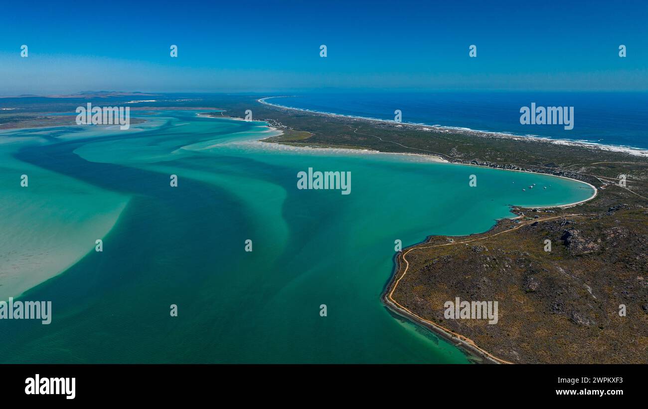 Luftlinie des Langebaan Lagoon Marine Protected Area, West Coast National Park, Western Cape Province, Südafrika, Afrika Stockfoto