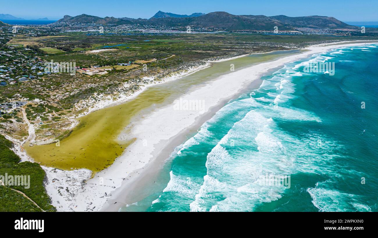 Aus der Vogelperspektive von Noordhoekstrand (Noordhoek Beach), Kapstadt, Kap-Halbinsel, Südafrika, Afrika Stockfoto