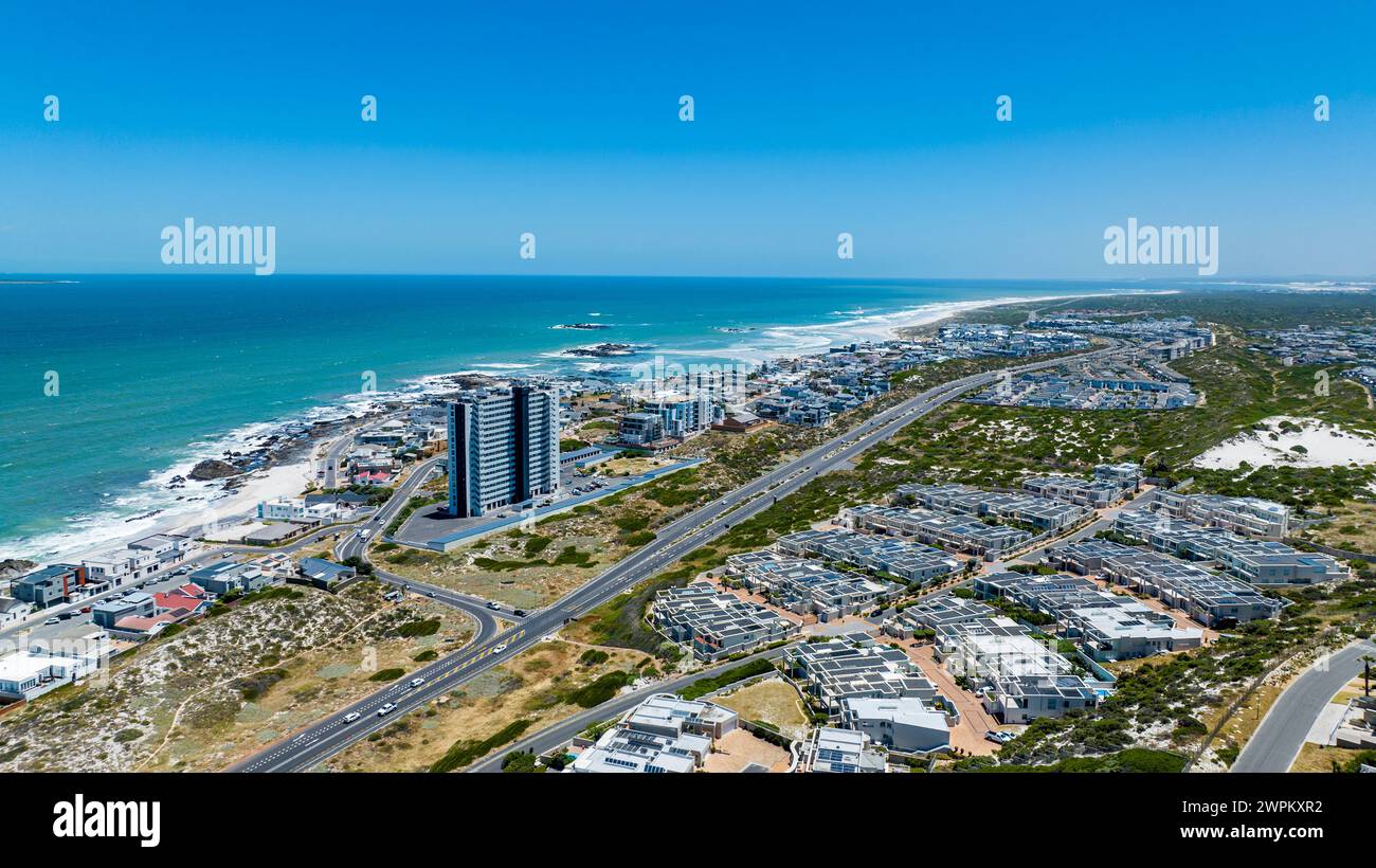 Luftlinie von Bloubergstrand Beach, Table Bay, Kapstadt, Südafrika, Afrika Stockfoto
