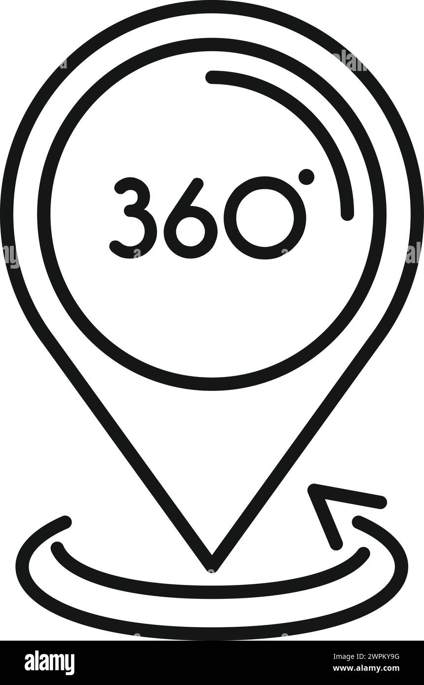 360-Grad-Positionssymbol-Konturvektor. Digitale Steuerung. Online-Konzertkunst Stock Vektor