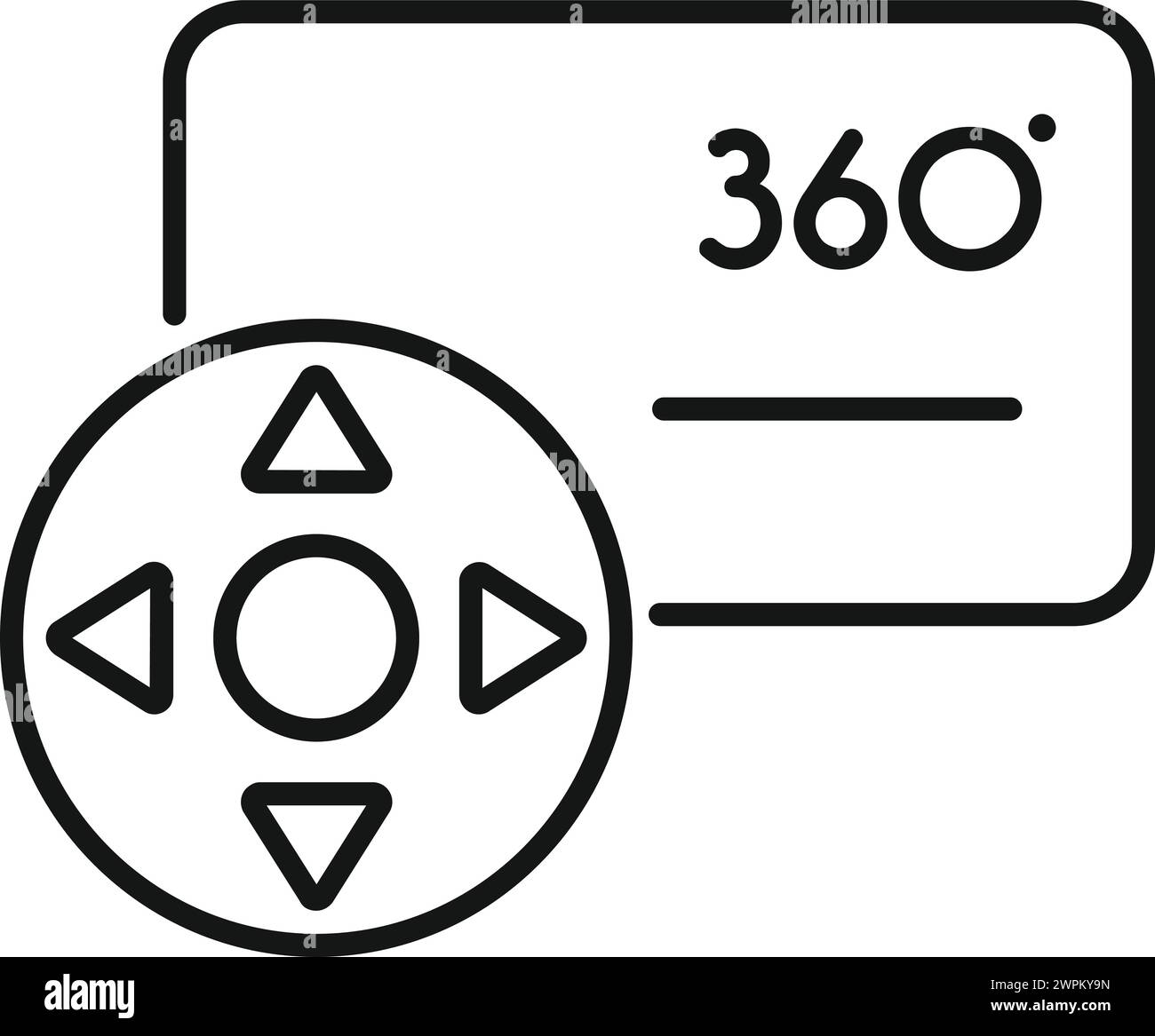 Steuern Sie den Konturvektor des Symbols für virtuelle Rundgänge. Breite minimale Kontrolle. Einzelaufnahmen Stock Vektor