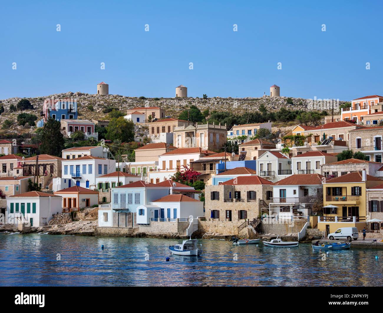 Chalki Village, Emporio, Chalki Island, Dodekanes, Griechische Inseln, Griechenland, Europa Stockfoto