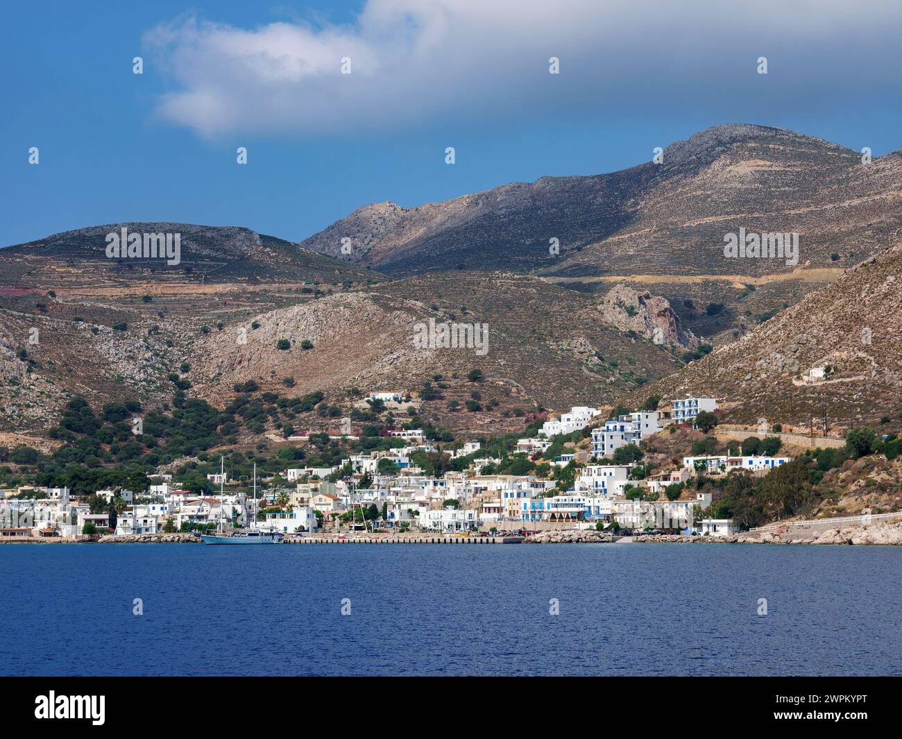 Blick in Richtung Livadia Village, Tilos Island, Dodekanese, griechische Inseln, Griechenland, Europa Stockfoto