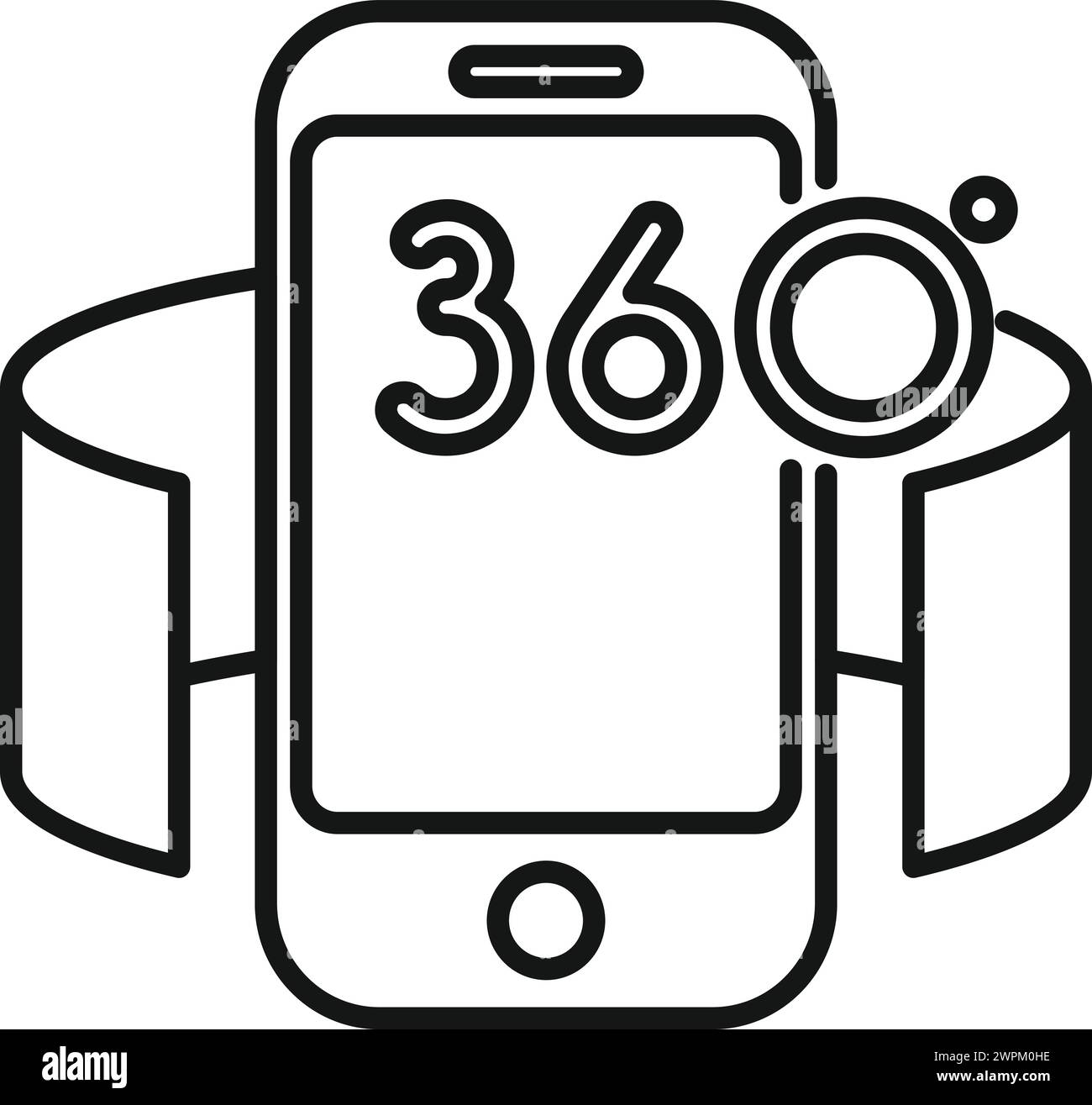 Umrissvektor des Symbols für die App des Telefons. Einsames Panorama. Um 360 Grad drehen Stock Vektor
