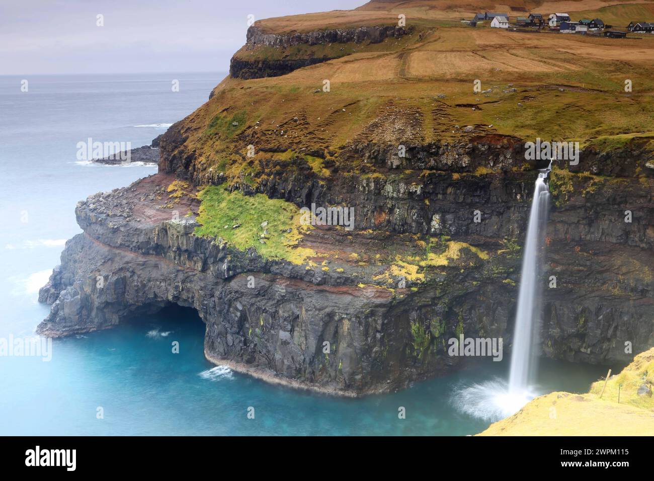Gasadulur Wasserfall, Vagar, Färöer Inseln, Dänemark, Nordatlantik Stockfoto