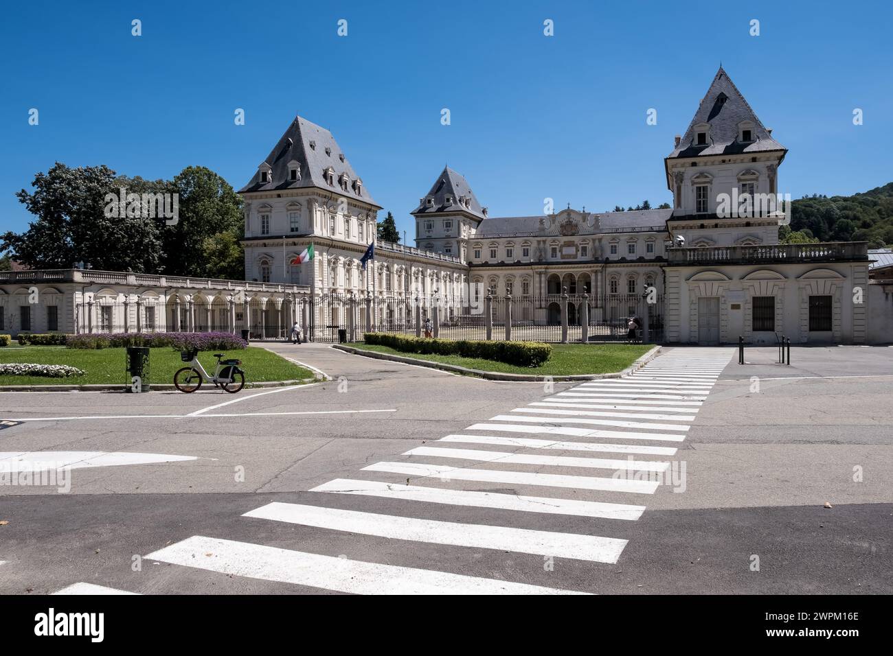 Blick auf das Schloss Valentino (Castello del Valentino), UNESCO, im Parco del Valentino Stockfoto
