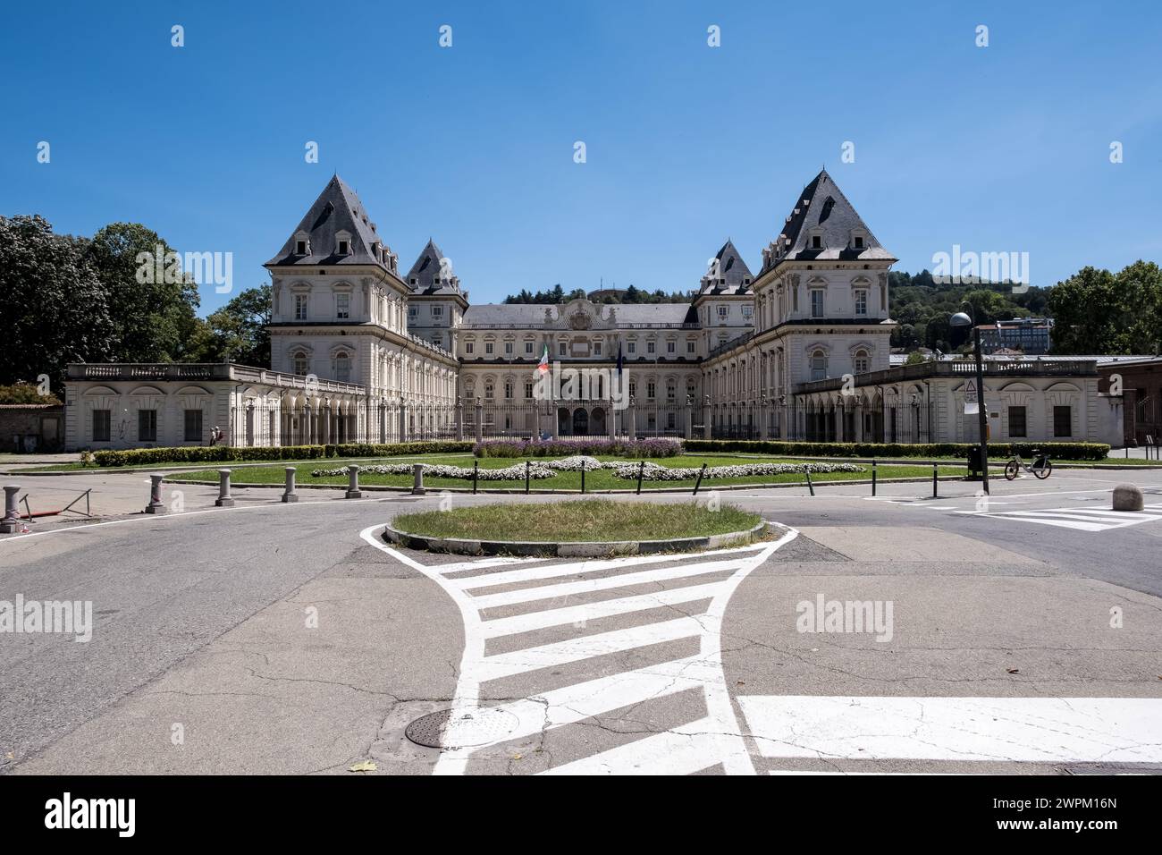 Blick auf das Schloss Valentino (Castello del Valentino), UNESCO, im Parco del Valentino Stockfoto