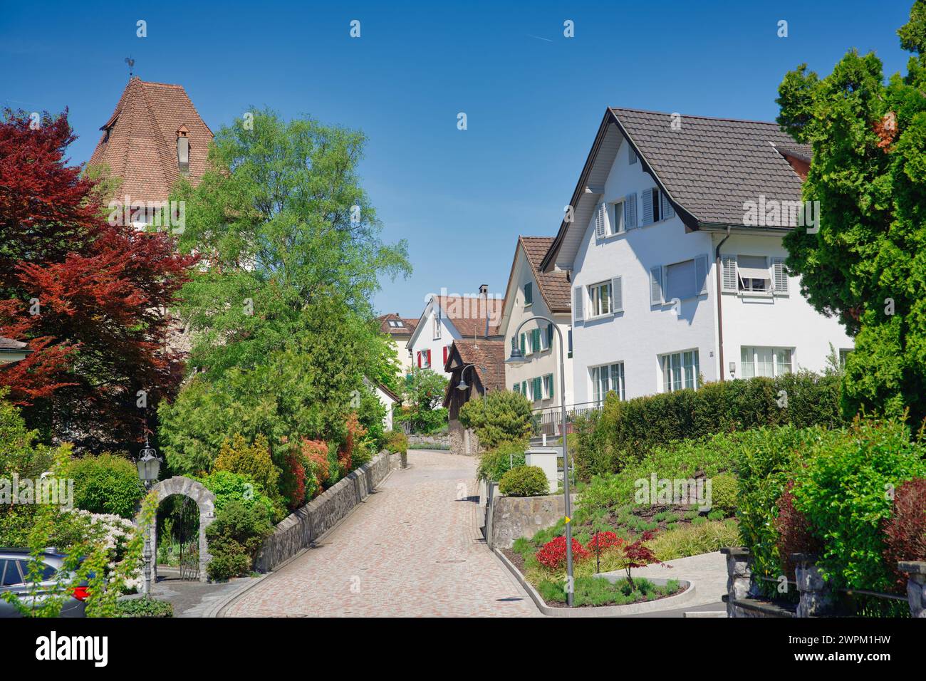 Foto von Vuduz-Häusern in Liechtenstein Stockfoto