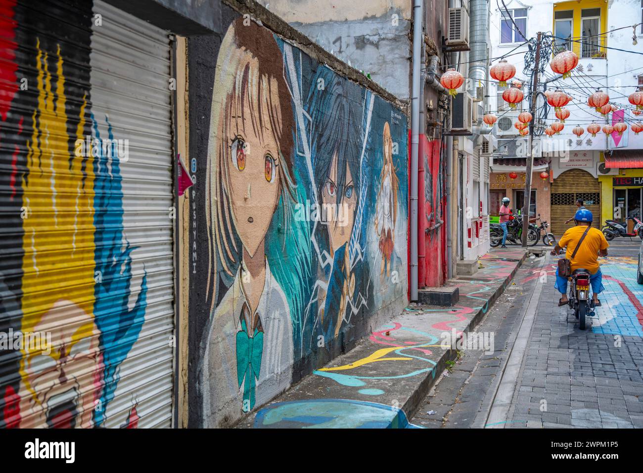 Blick auf die farbenfrohe Straße in Chinatown, Port Louis, Mauritius, Indischer Ozean, Afrika Stockfoto