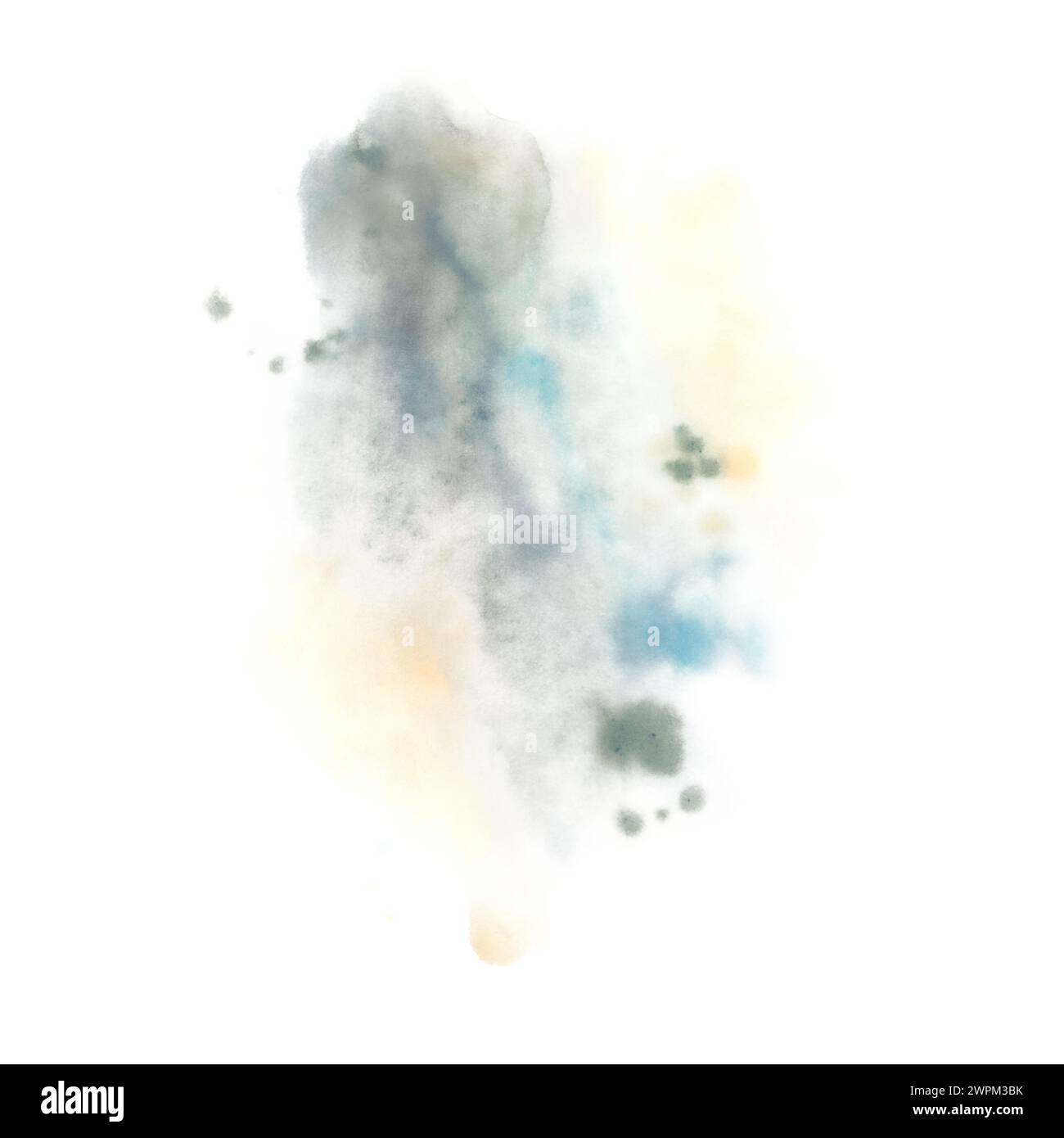 Farbwäsche, ein Fleck in Pfirsichfarben, Grau, Türkis, luftig, durchscheinend, mit weichen, verschwommenen Kanten. Handgezeichnete Aquarellillustration. Element isoliert Stockfoto