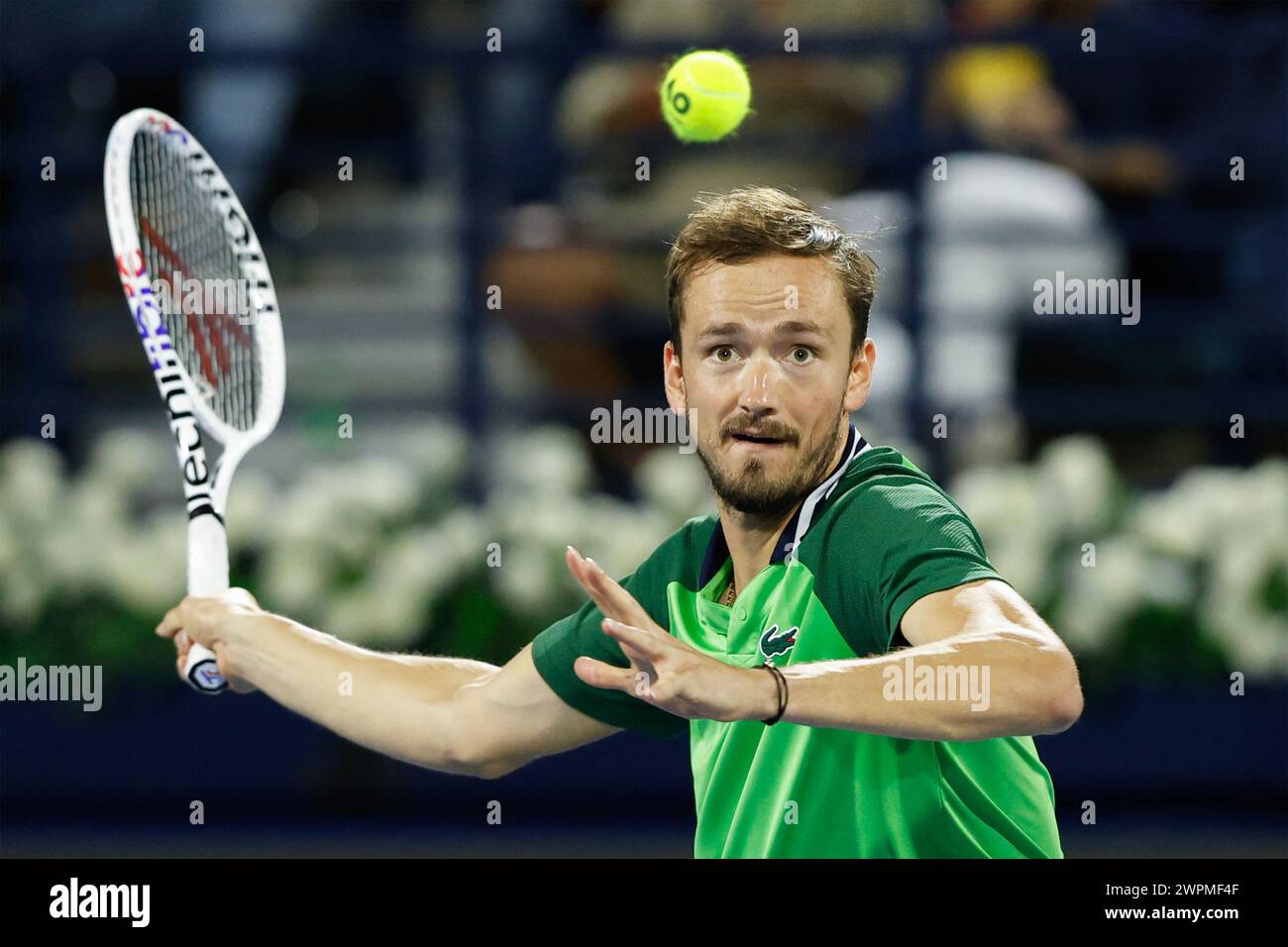 Daniil Medwedev in Aktion bei den Dubai Duty Free Tennis Championships, Dubai, USA Stockfoto