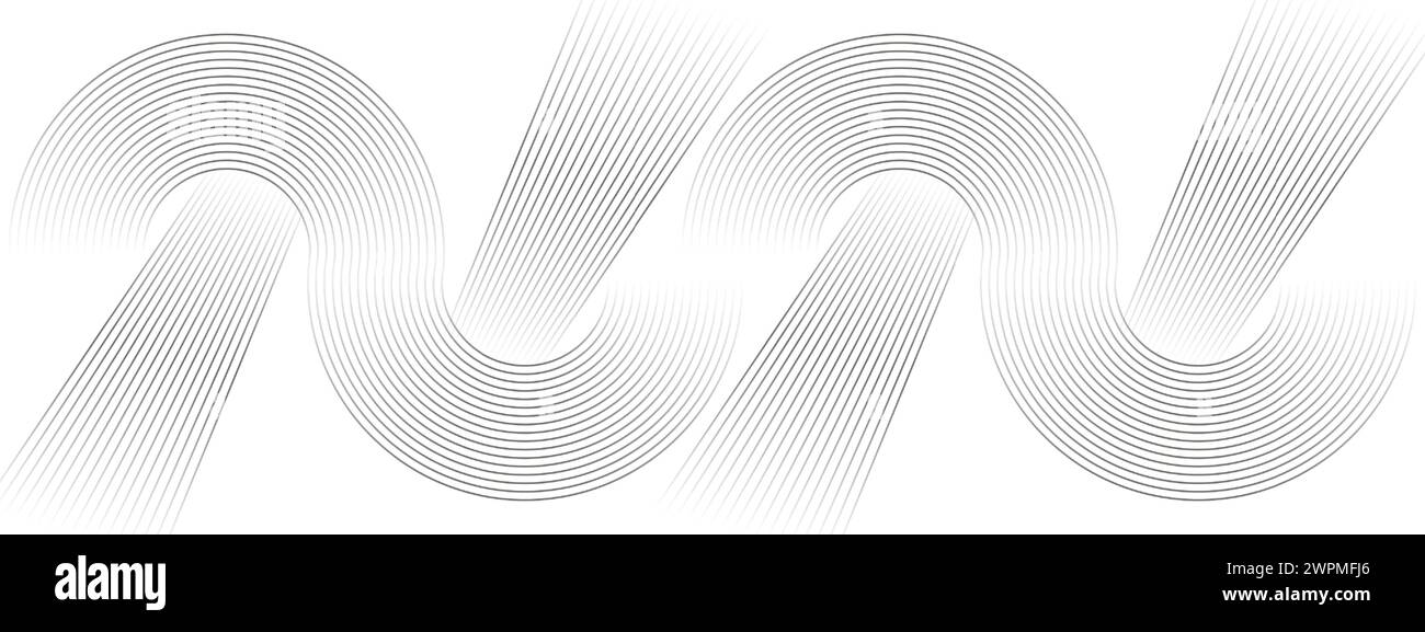 Abstrakte wellenende schwarze Kreise Linien Technologie weißen Hintergrund. Leuchtende Linien glänzende geometrische Form Technologie Konzept, für Banner, Website, Header Stock Vektor