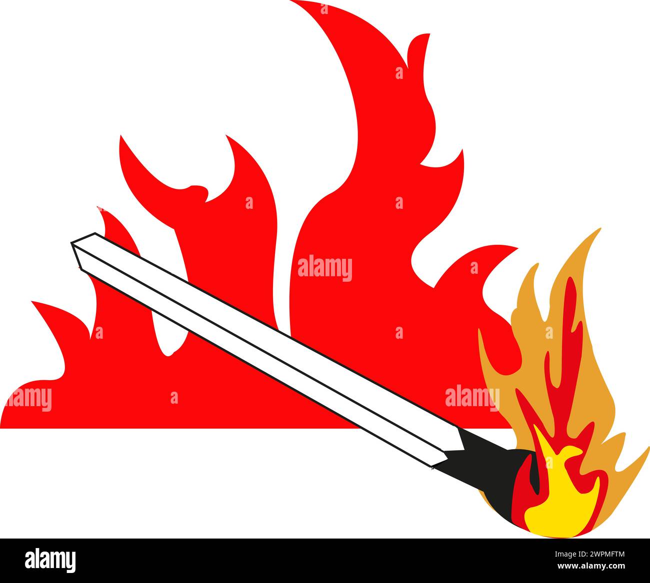 Flammenspiel und Flammen auf weißem Hintergrund Stockfoto