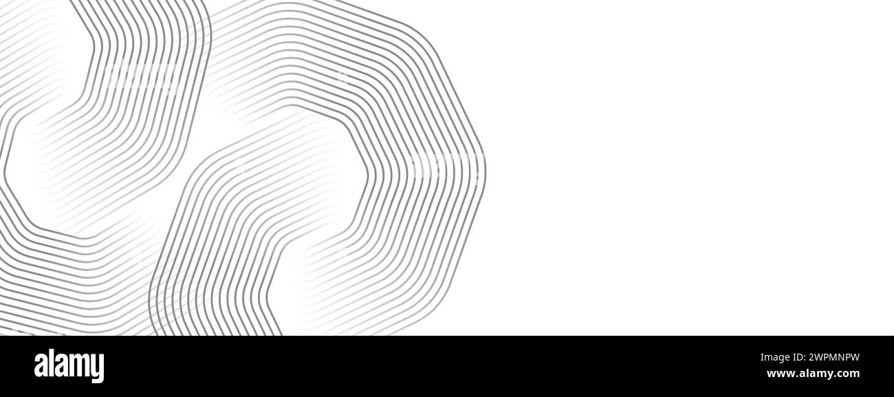 Abstrakte wellenende schwarze Kreise, fließende Linien Technologie Hintergrund. Leuchtende Linien glänzende geometrische Form Technologie Konzept für Banner, Website, Header Stock Vektor