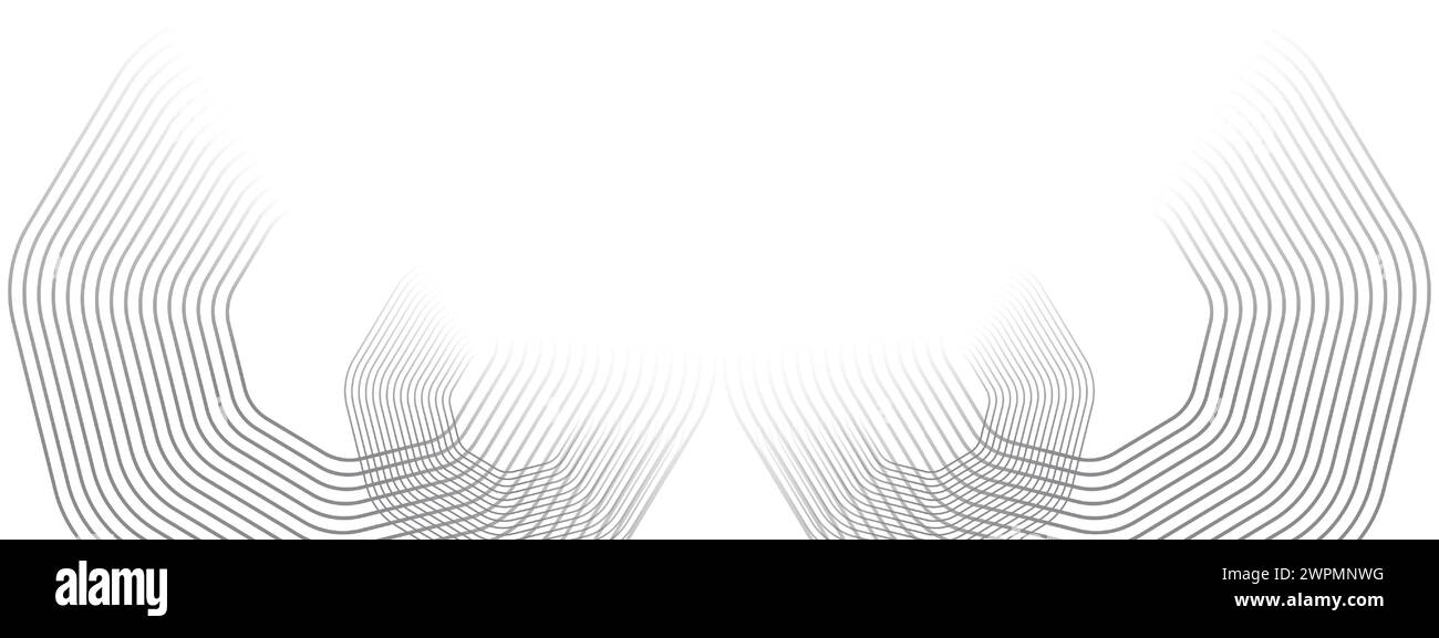 Abstrakte wellenende schwarze Kreise, fließende Linien Technologie Hintergrund. Leuchtende Linien glänzende geometrische Form Technologie Konzept für Banner, Website, Header Stock Vektor