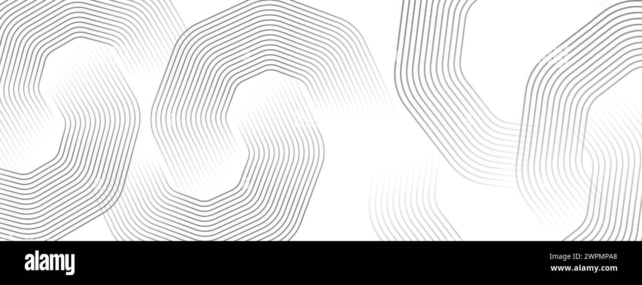 Abstrakte wellenende schwarze Kreise, fließende Linien Technologie Hintergrund. Leuchtende Linien glänzende geometrische Form Technologie Konzept für Banner, Website, Header Stock Vektor