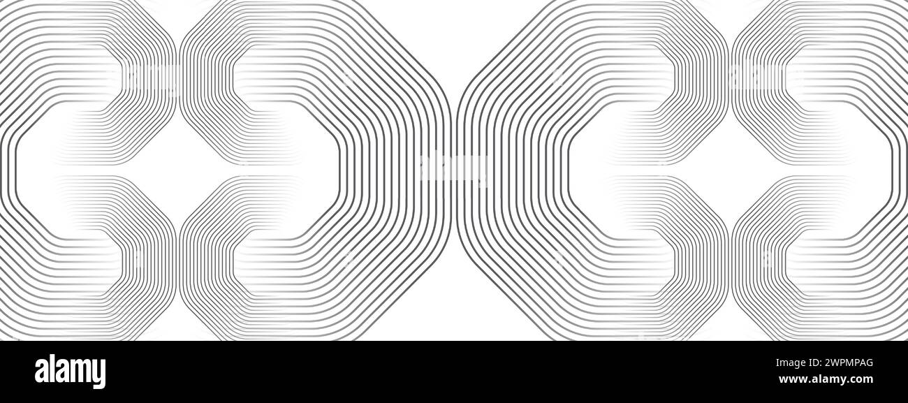 Abstrakte wellenende schwarze Kreise, fließende Linien Technologie Hintergrund. Leuchtende Linien glänzende geometrische Form Technologie Konzept für Banner, Website, Header Stock Vektor