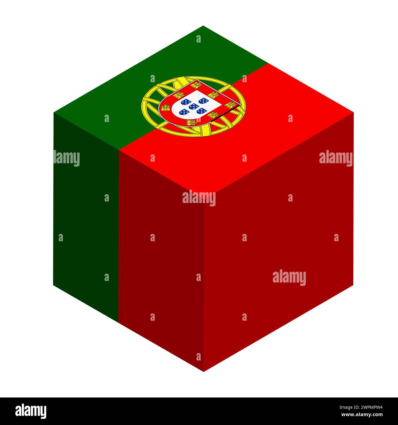 Portugal-Flagge – isometrischer 3D-Würfel isoliert auf weißem Hintergrund. Vektorobjekt. Stock Vektor