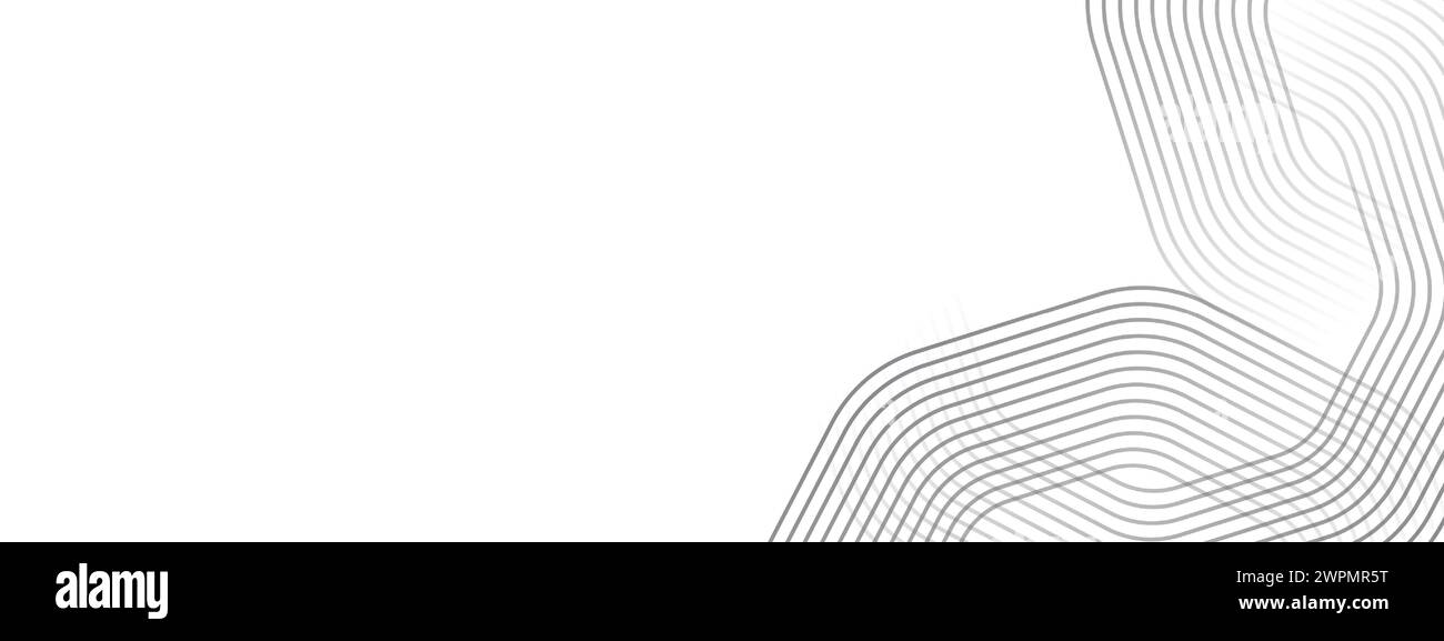 Abstrakte wellenende schwarze Kreise, fließende Linien Technologie Hintergrund. Leuchtende Linien glänzende geometrische Form Technologie Konzept für Banner, Website, Header Stock Vektor