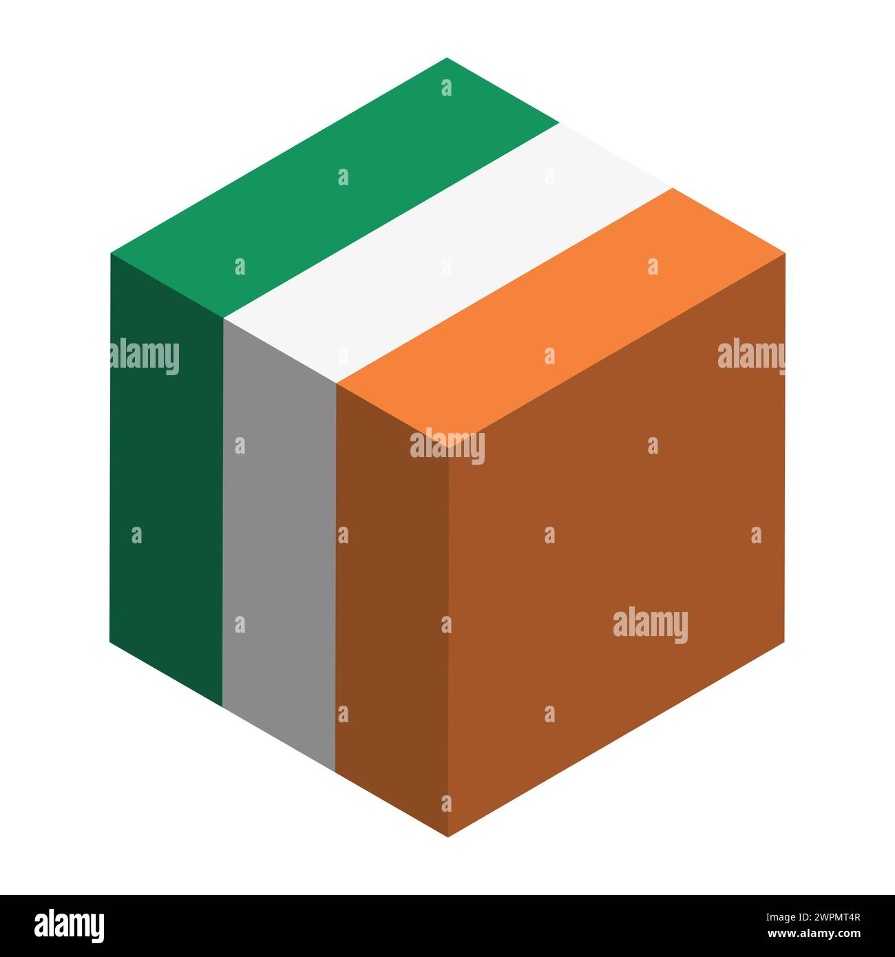 Irische Flagge – isometrischer 3D-Würfel isoliert auf weißem Hintergrund. Vektorobjekt. Stock Vektor
