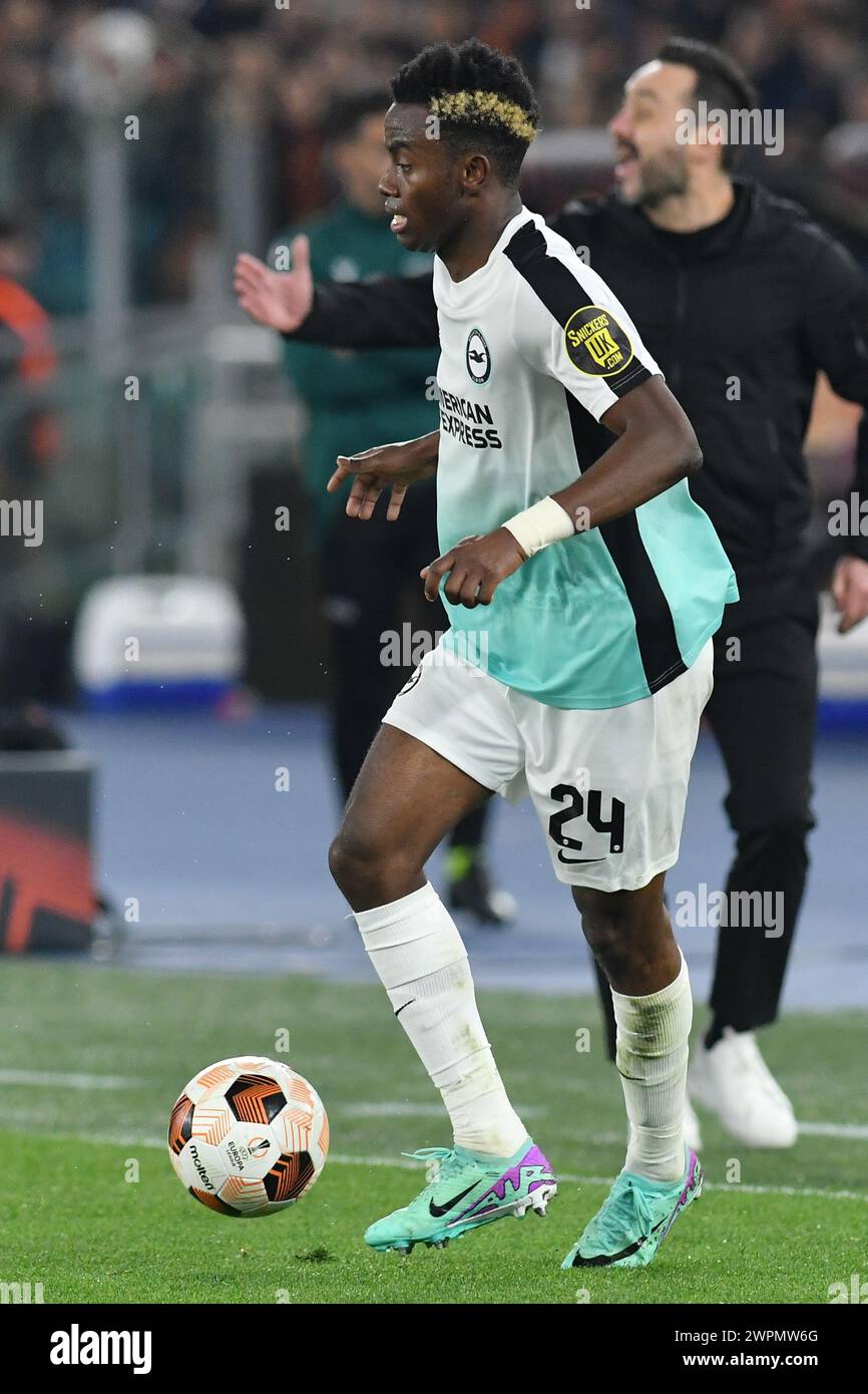 Roma, Latium. März 2024. Simon Adingra von Brighton & Hove Albion während des Spiels DER UEFA Europa League ALS Roma gegen Brighton & Hove Albion im Olimpico-Stadion in Rom, Italien, 7. märz 2024. AllShotLive Credit: SIPA USA/Alamy Live News Stockfoto