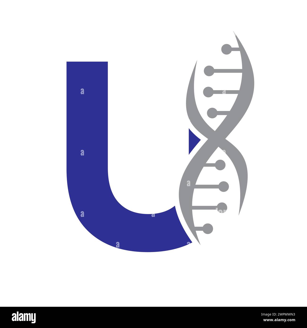 DNA-Logo auf Buchstabe U Vektorvorlage für Gesundheitssymbol Stock Vektor