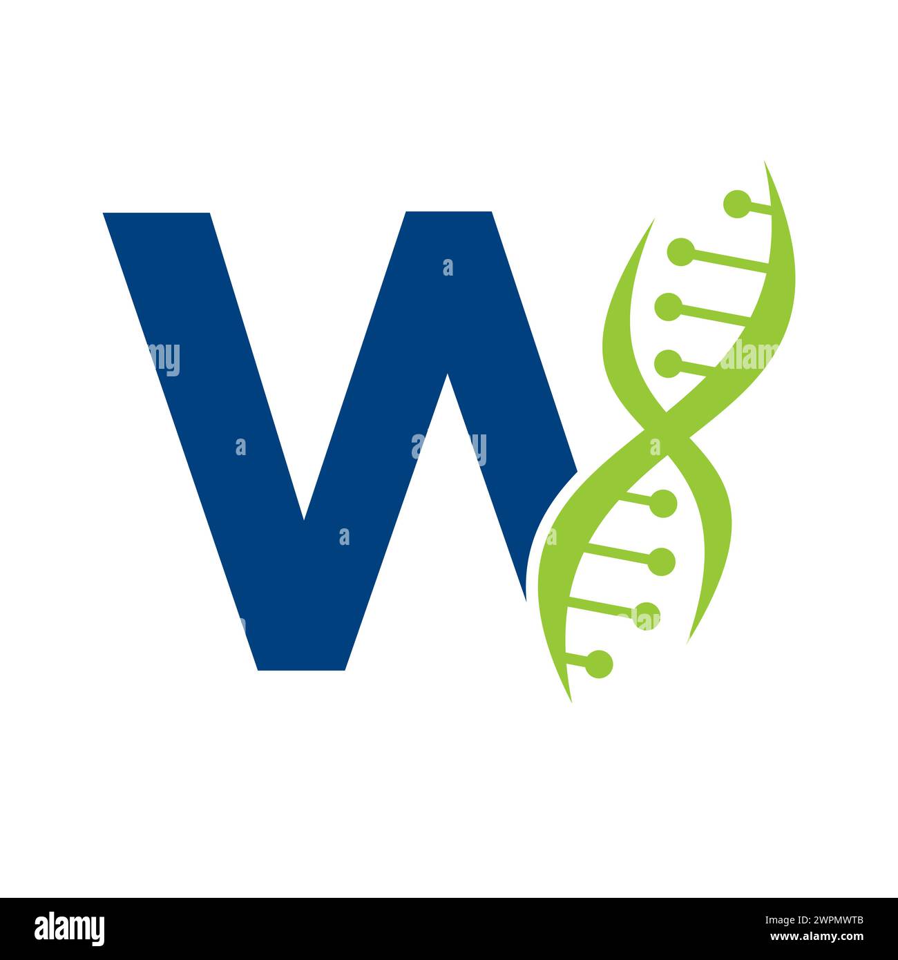 DNA-Logo auf Buchstabe W Vektorvorlage für Gesundheitssymbol Stock Vektor