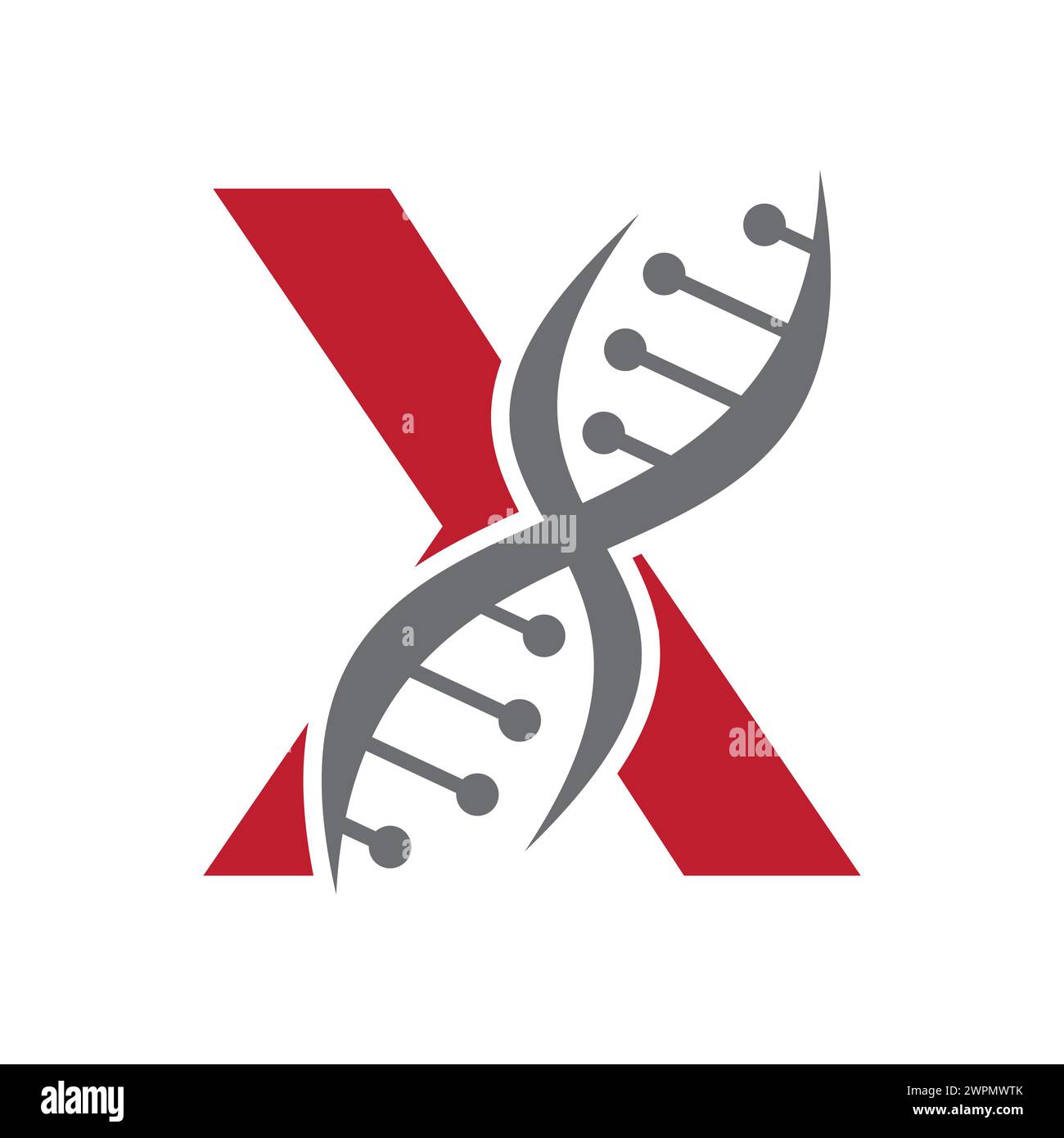 DNA-Logo auf Buchstabe X Vektorvorlage für Gesundheitssymbol Stock Vektor
