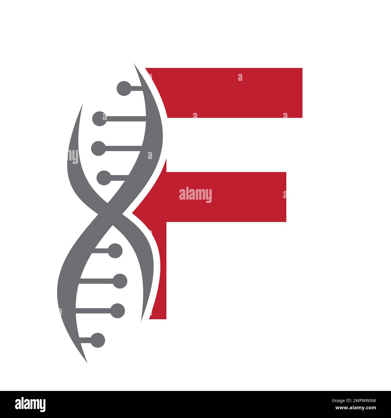 DNA-Logo auf Buchstabe F Vektorvorlage für Gesundheitssymbol Stock Vektor