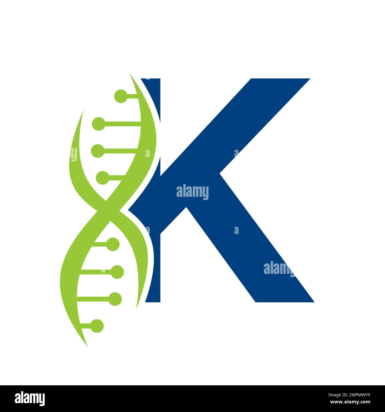 DNA-Logo auf Buchstabe K Vektorvorlage für Gesundheitssymbol Stock Vektor