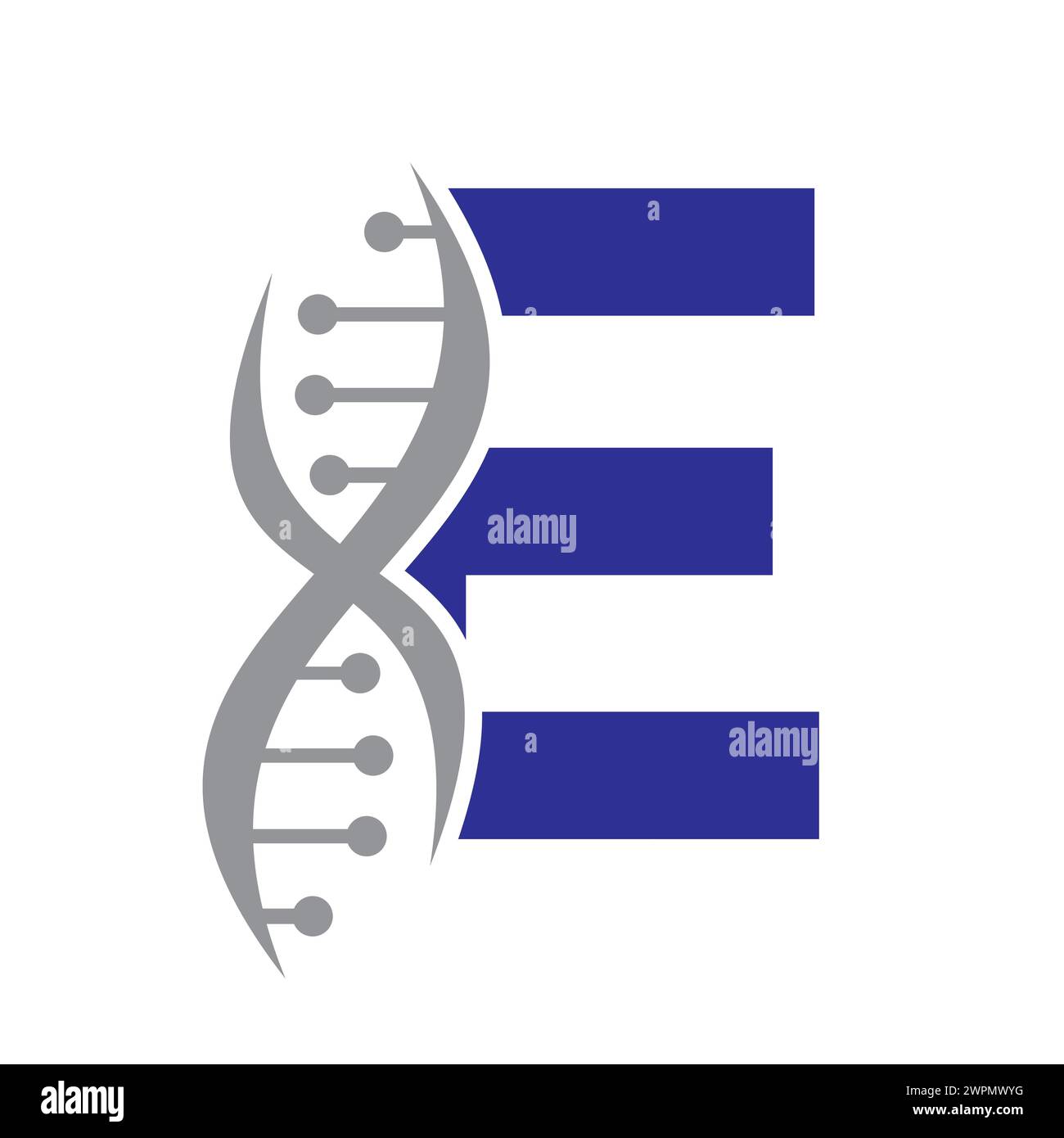 DNA-Logo auf Buchstabe E Vektorvorlage für Gesundheitssymbol Stock Vektor