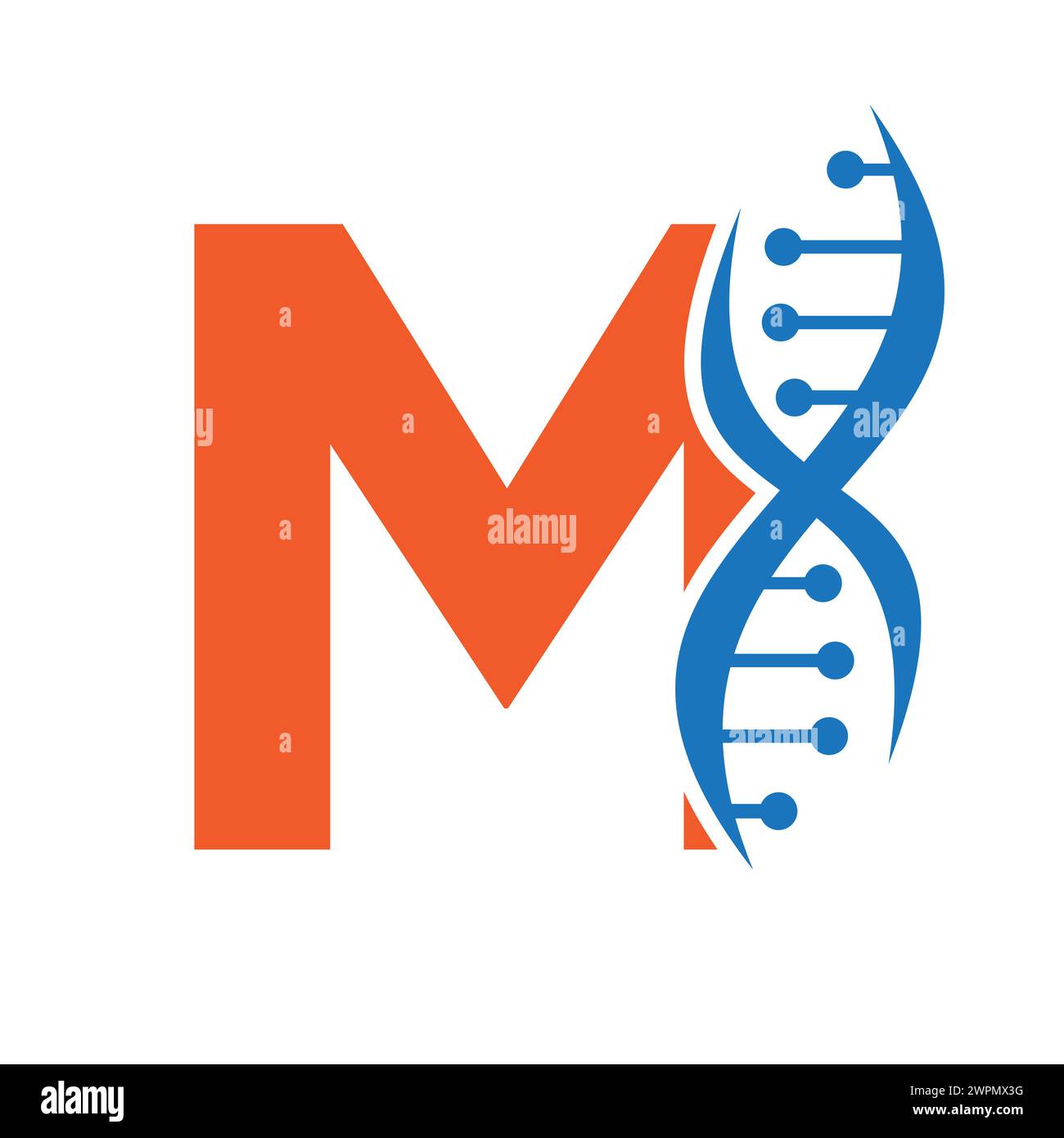 DNA-Logo auf Buchstabe M Vektorvorlage für Gesundheitssymbol Stock Vektor