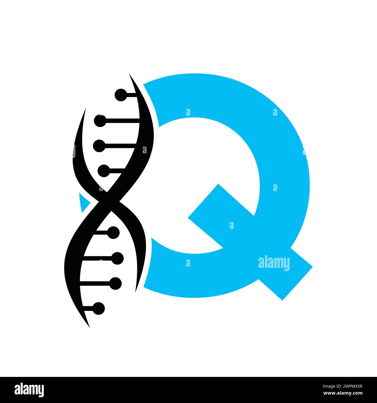 DNA-Logo auf Buchstabe Q Vektor-Vorlage für Gesundheitssymbol Stock Vektor
