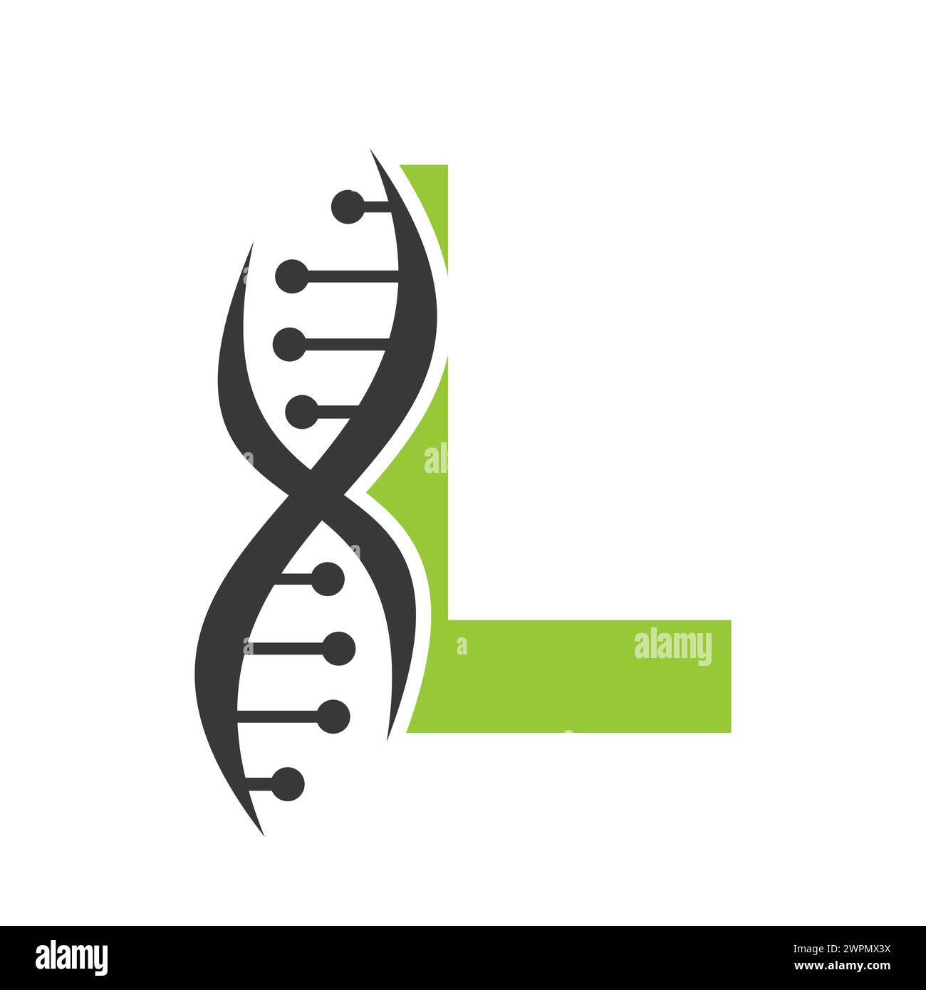 DNA-Logo auf Buchstabe L Vektorvorlage für Gesundheitssymbol Stock Vektor